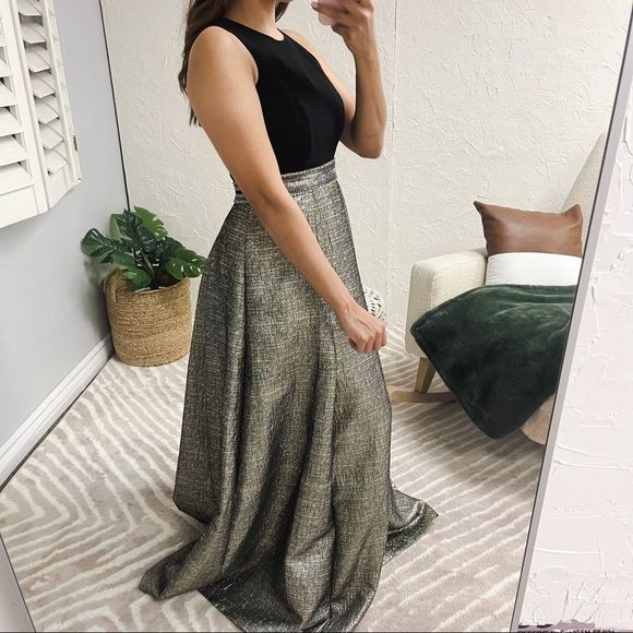 Carmen Marc Valvo Evening Gown Dress Size 6 Maxi Ombré Sequence Black Gold - Picture 3 of 13